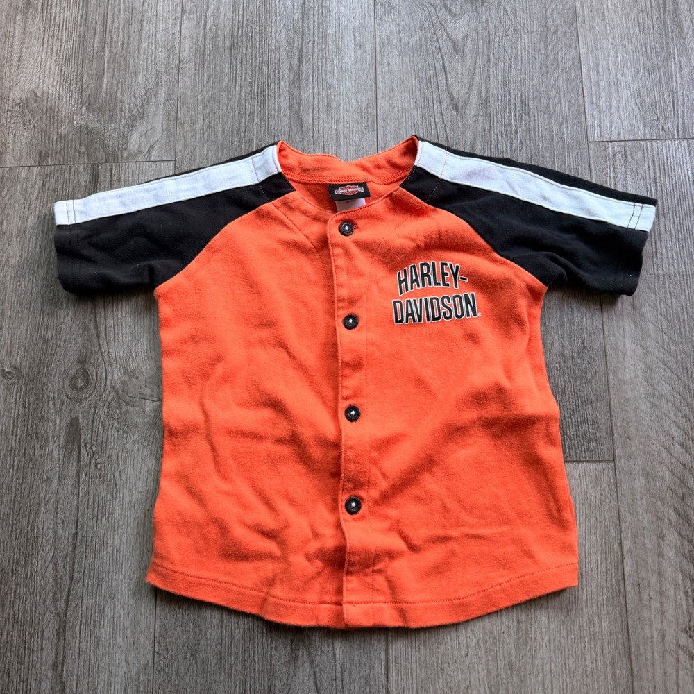Harley-Davidson Toddler 2T 3T Orange Baseball Jersey Shirt V-Twin Kids HD